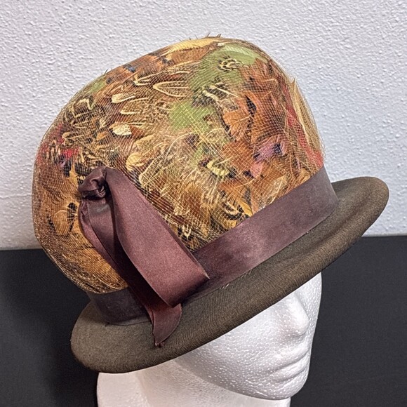 Henry Pollak Velvet Feather Cloche Hat Netting Vintage Womens Size M (ST) main image 7